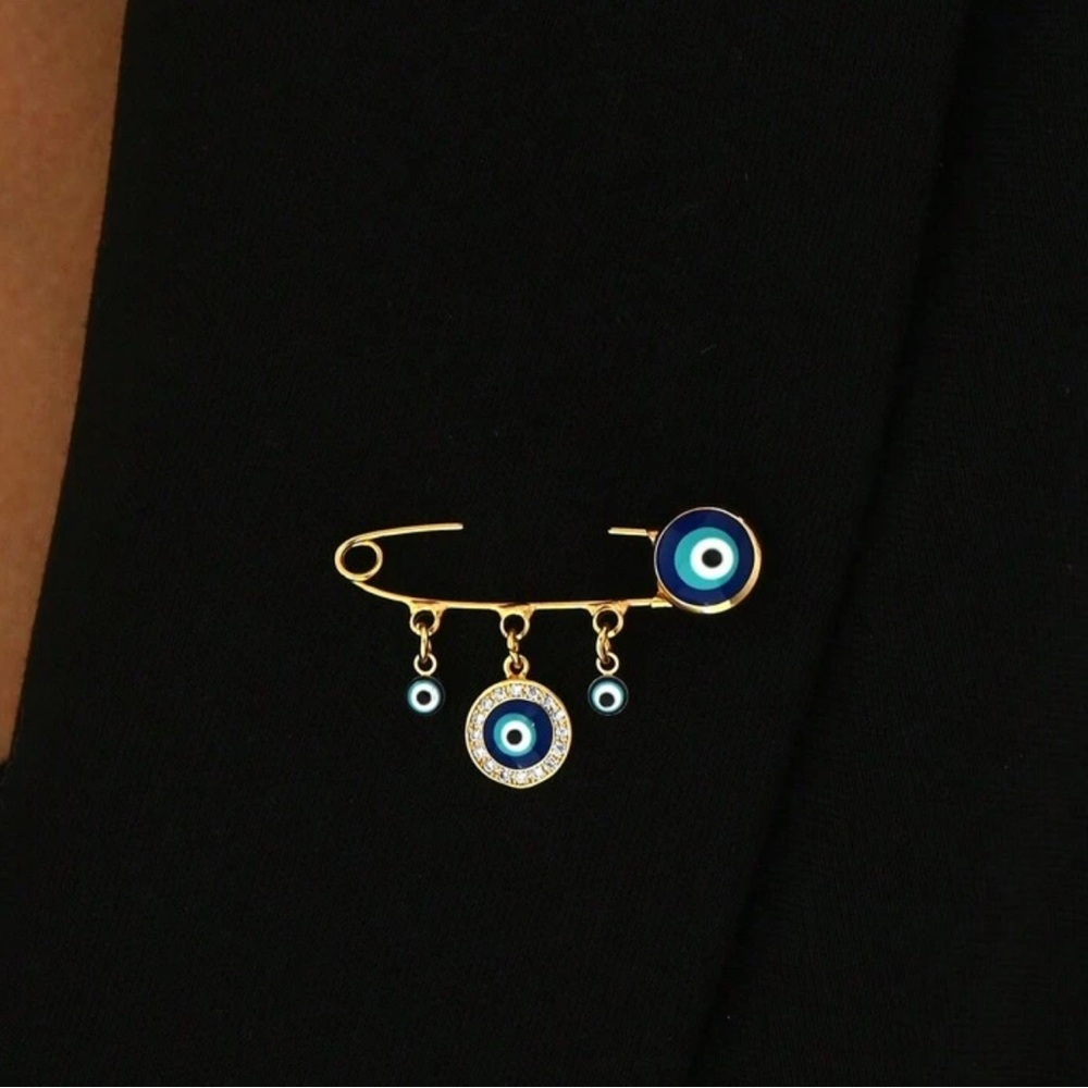 Evil Eye Charm Pin Brooch Safety Pin New Born Baby Protection Brooch Gold Plated
